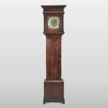 An 18th century oak cased longcase clock, the brass ten inch single hand dial signed,