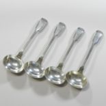 A set of four Victorian silver fiddle and thread pattern sauce ladles,