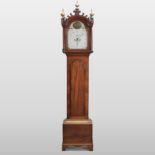 A George III mahogany cased longcase clock, the arched painted dial with Arabic hours,
