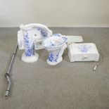 A Staffordshire style blue printed toilet set,