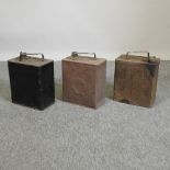 A collection of three early 20th century Shell metal petrol cans