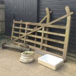 A wooden five bar gate, 300cm, together with another,