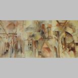 English school, 20th century, abstract triptych of Hawkedon Hall,