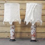 A pair of Japanese porcelain table lamps, with shades,