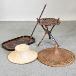 A 20th century Chinese hat, together with another, a walking stick, 78cm,