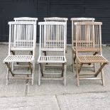 A set of six teak folding garden chairs