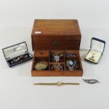 A collection of costume jewellery, contained in a mahogany box,