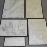 A collection of four framed ordnance survey maps to include Scottish lochs and the Isle of Skye,