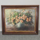 English school, 20th century, still life, roses in a vase, oil on canvas,