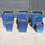 A set of three blue garden pots, 30cm,