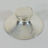 An early 20th century silver circular ink well, inscribed RSW Aug 20 1917,