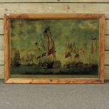 English School, 19th century, naval battle scene, printed on glass,