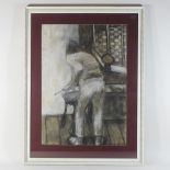 Thomas Newbolt, b 1951, interior scene with figure, signed, chalk and charcoal, 63 x 45cm,