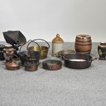 A collection of mainly 19th century metal wares, to include jam pans, a kettle,