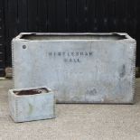 A large galvanised water tank, stamped Hintlesham Hall, 155cm,