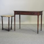 A Regency mahogany side table, containing a single drawer, on ring turned legs, 100cm,