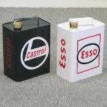 A vintage style Castrol petrol can, together with a Esso petrol can,