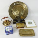 A set of Victorian postal scales, together with a brass dish, a Glynn Thomas print,