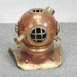 An antique style copper and brass diver's helmet,