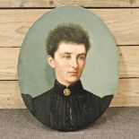 English School, 19th century, head and shoulders portrait, oil on board, oval, 50 x 40cm,