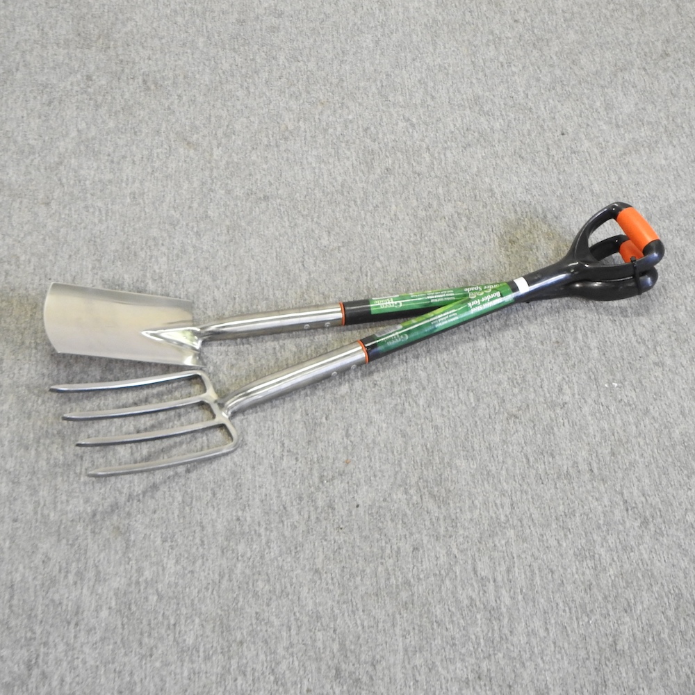 A new stainless steel garden fork and spade set