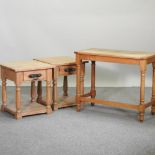 A pair of pine bedside tables, 51cm, together with an oak side table,