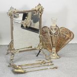 A 19th century brass and mirrored fire screen, 72cm,