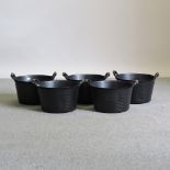 A set of ten black trug buckets,