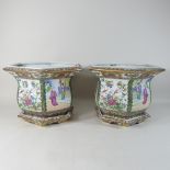 A pair of Chinese Canton porcelain jardinieres, 35cm diameter,