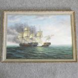 James Hardy, 20th century, Naval sea battle, signed oil on canvas, laid on board,