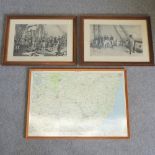 A framed ordnance survey map of Suffolk, 72 x 104cm,