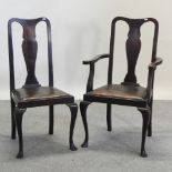 A set of eight Queen Anne style dining chairs,