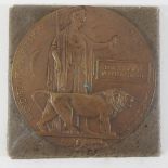 A World War I cast bronze memorial plaque,