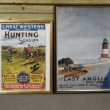 An LNER reproduction advertising poster, Remember East Anglia, 100 x 67cm, together with another,