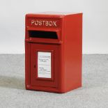 A GPO style red painted metal post box, 45cm high,