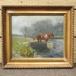 P F Hitchcock, a barge horse in the barge changing towpaths at Flatford, signed, oil on board,