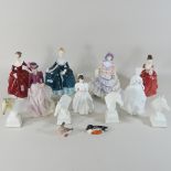 A collection of Royal Doulton Ladies figures, highest 21cm, together with Royal Worcester ladies,
