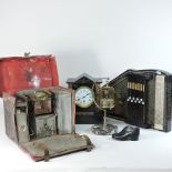 An early 20th century travelling stove set, with kettle, reg no 455744 in a leather case,
