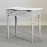 A grey painted side table, with a single drawer,