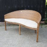 A beige rattan curved garden bench, 157cm,