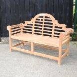 A teak Marlborough style garden bench,