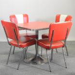 An American diner style red and white dining table, 80 x 80cm,