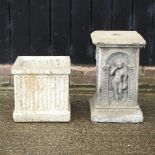 A reconstituted stone plinth, decorated with figures, 51cm high,