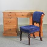 An antique pine pedestal desk, 132cm,