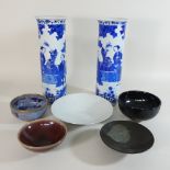 A pair of Chinese blue and white vases, 30cm,