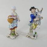 A pair of early 20th century Sitzendorf porcelain figures, of a gentleman and his companion,