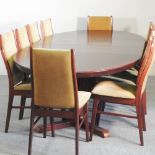A 1960's Danish hardwood dining table, 280 x 120cm overall,
