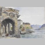 Jean English, harbour scene, signed watercolour, 23 x 34cm, continental school, ruin, watercolour,