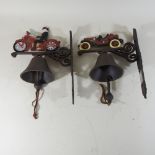 A metal house bell, decorated with a motorbike, 25cm,