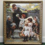 Continental School, 20th century, children with flowers, oil on canvas, laid on board,